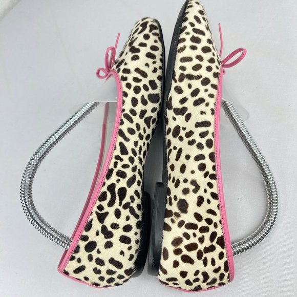 NORDSTROM Girls 3 Leather Flats Ivory Calf Hair Animal Print Pink Trim Spring - Picture 5 of 9